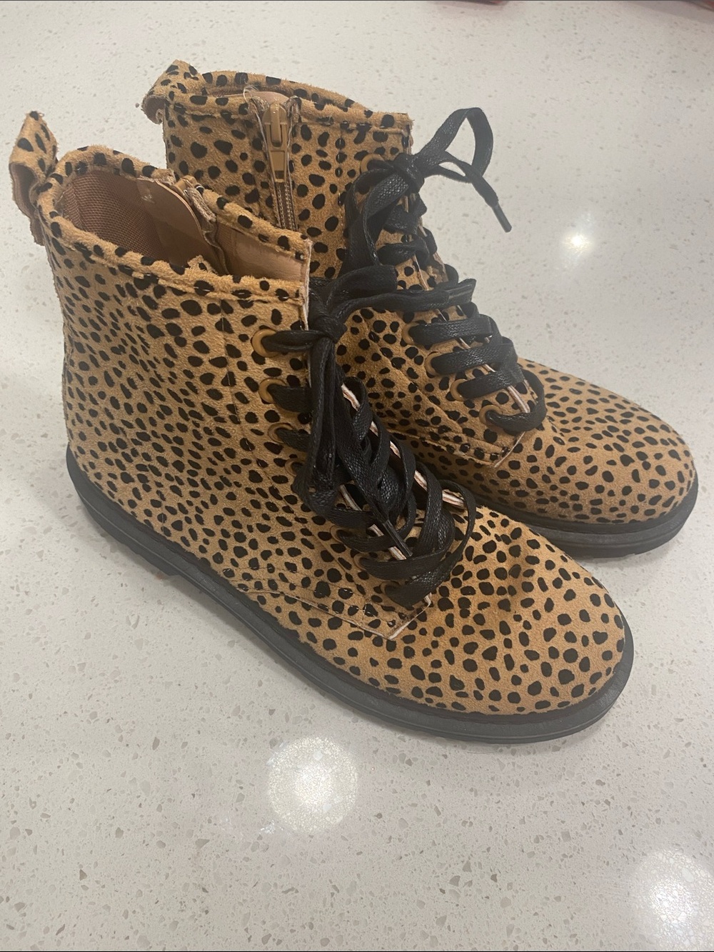 Pierre Dumas Leopard Print Lace-Up Combat Boots - Tan & Black